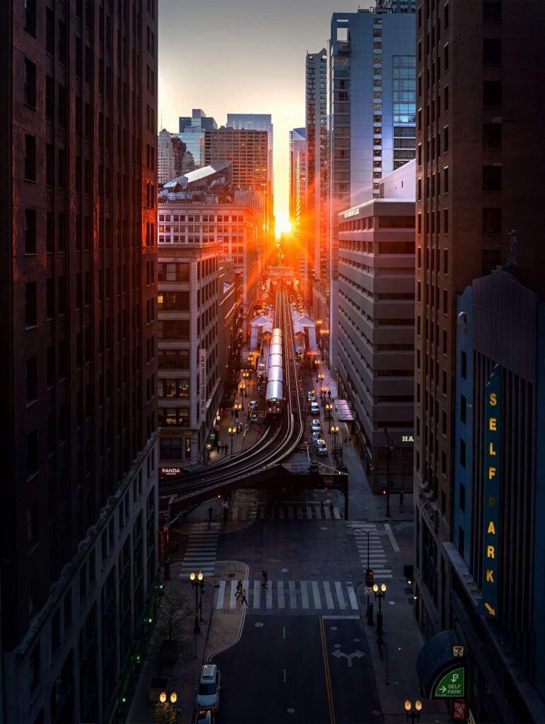 The Loop neighborhood near Millennium Park in downtown Chicago
