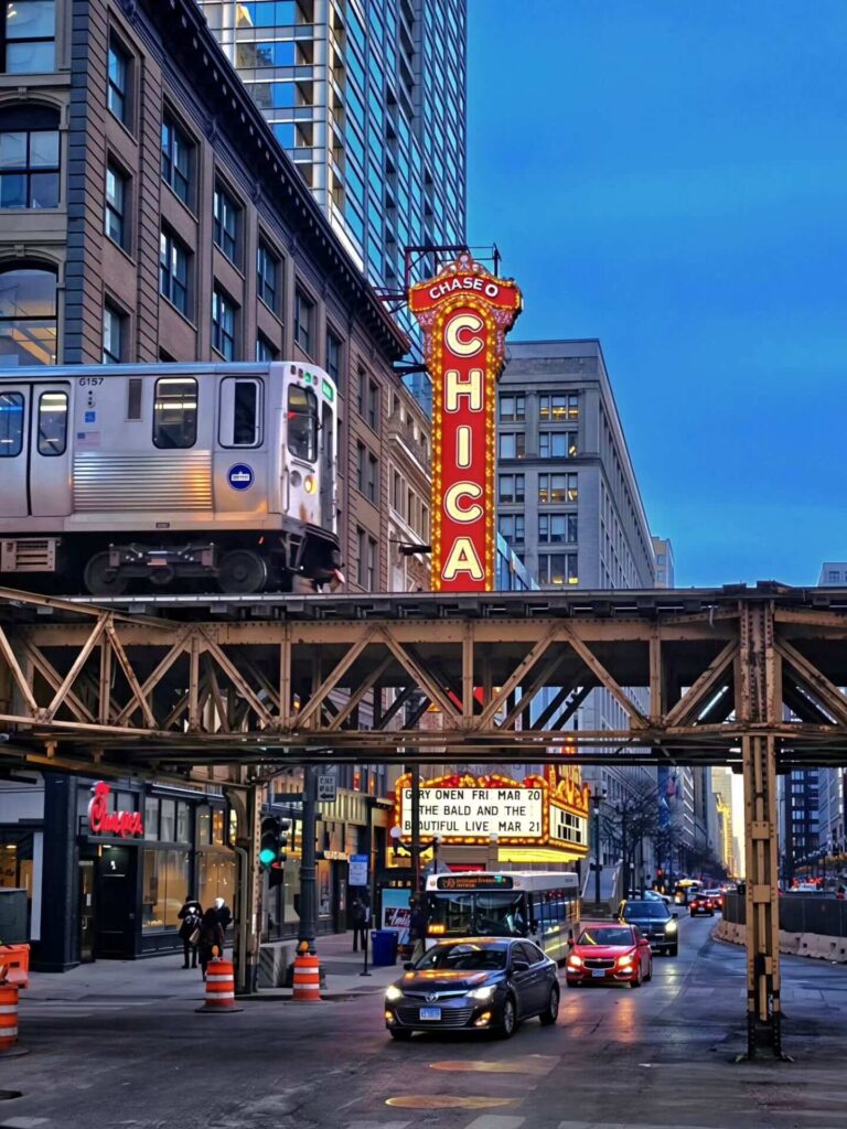 Downtown Chicago skyline and hotels in The Loop