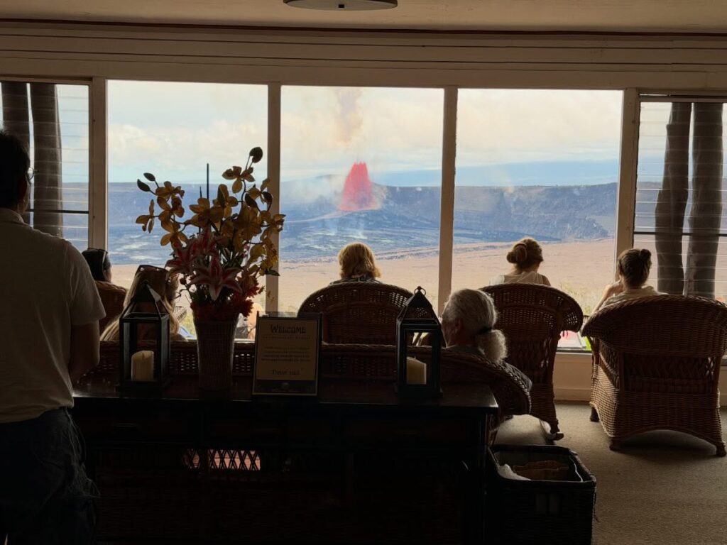 Volcano House restaurant overlooking Kīlauea Caldera in Hawaii Volcanoes National Park