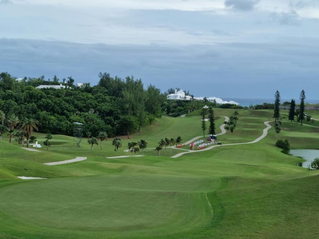 Golf course at Waikoloa Beach Resort with lava rock and ocean views