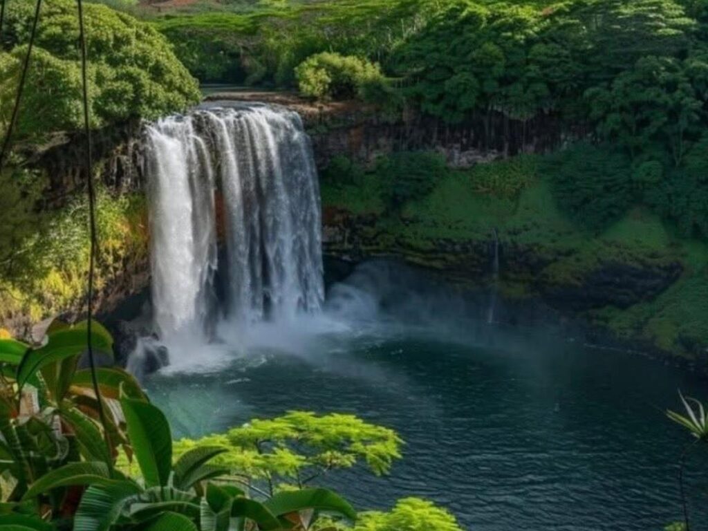 Wailua Falls waterfall on the East Side of Kauai