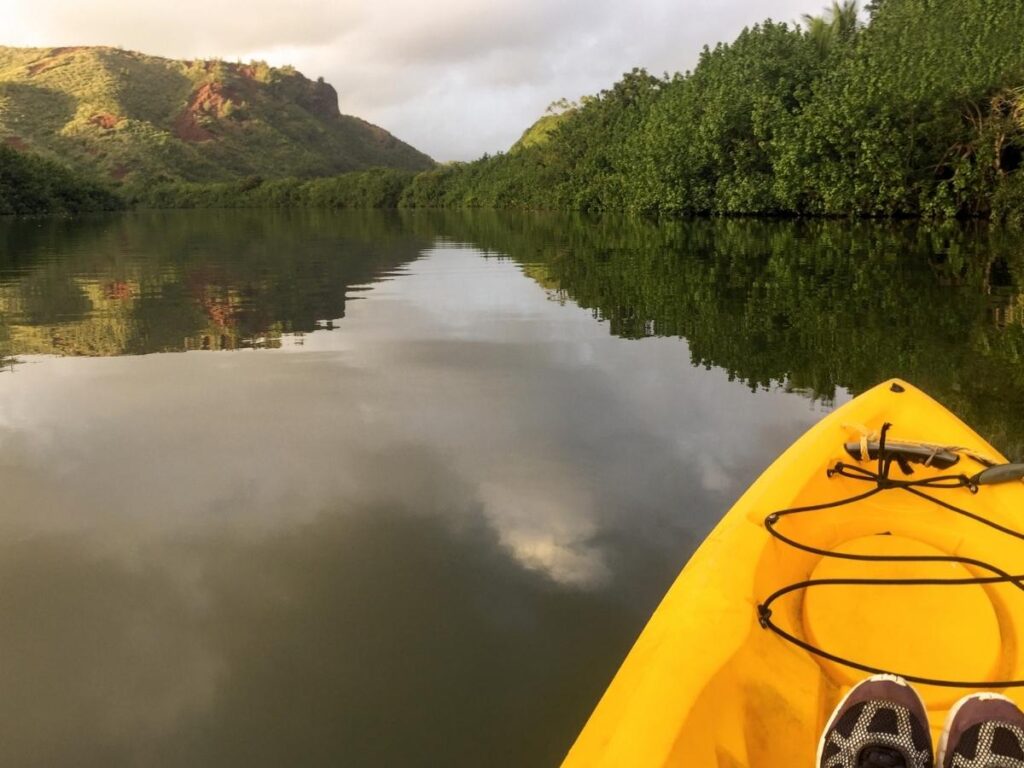 Kayaking on the Wailua River in Kauai Hawaii