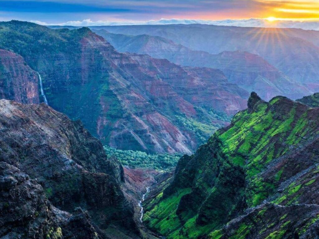 Waimea Canyon overlook in early morning light with fewer visitors
