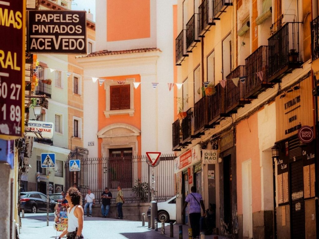 Street scene in Bogotá with local signs in Spanish
