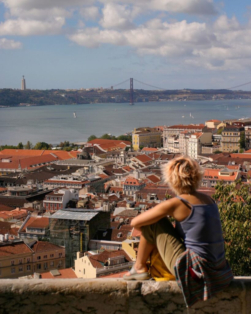 Solo traveler relaxing in a peaceful garden café