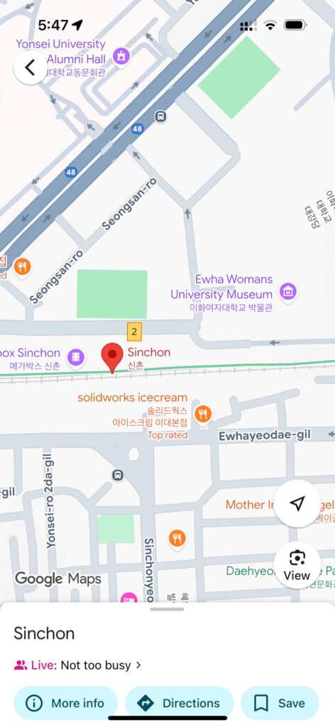 Google Maps displaying station names in both English and Korean for better navigation