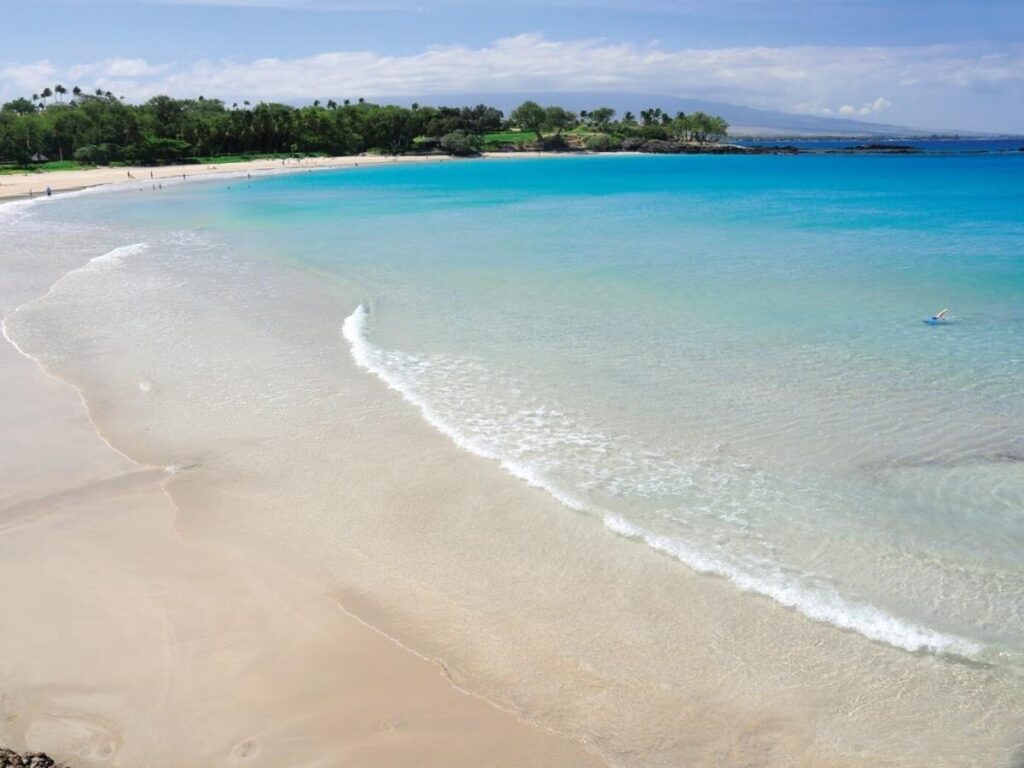Hapuna Beach on the Big Island with soft white sand and clear water