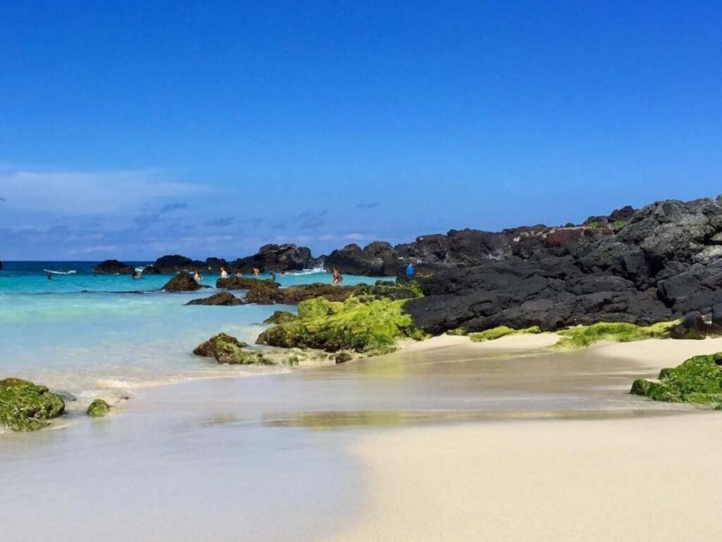 Lava rock coastline at Kekaha Kai State Park on the Kona side