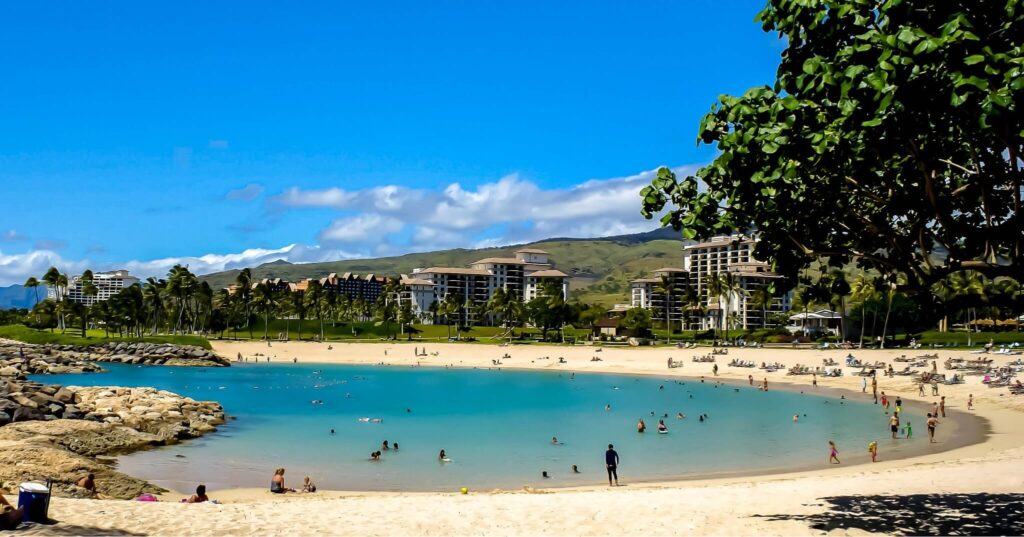 Morning view of Ko Olina lagoon with calm water