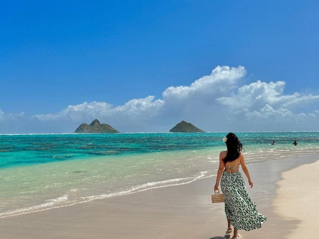 View from the Lanikai Pillbox Hike overlooking Lanikai Beach and the Mokulua Islands