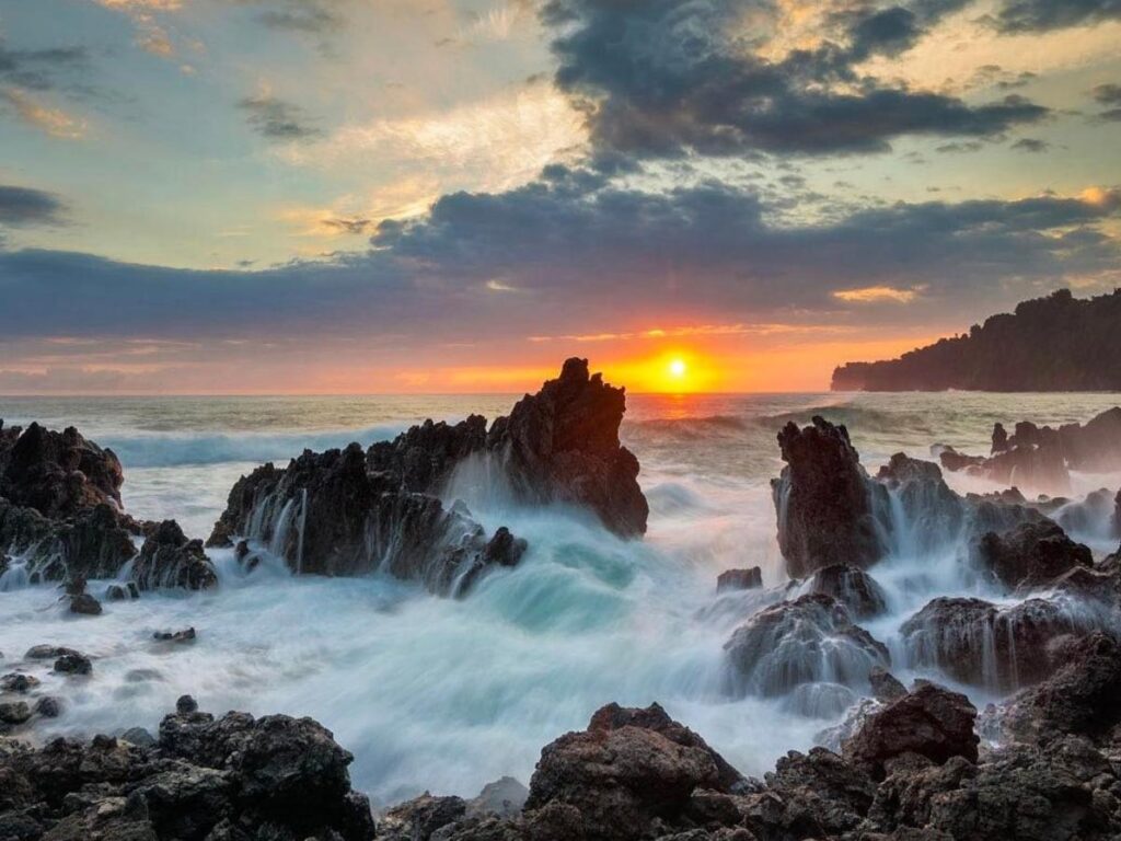 Lava rock shoreline at Laupahoehoe Point Beach Park on the Big Island