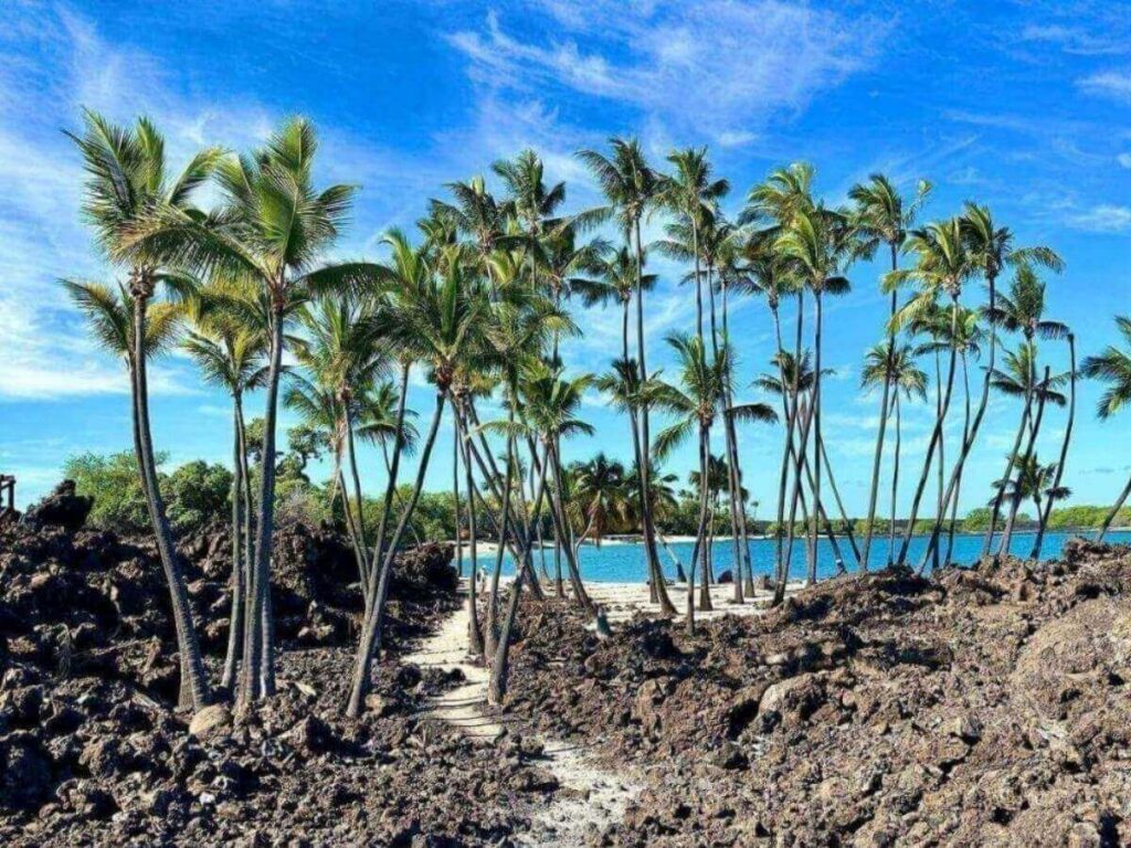 Lava rock trail leading toward Makalawena Beach in Hawaii