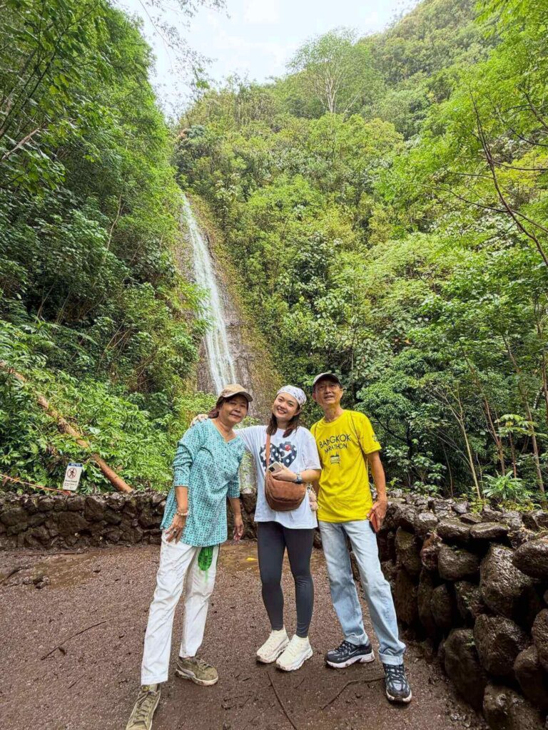 Hiking boots with good grip on the muddy Manoa Falls Trail