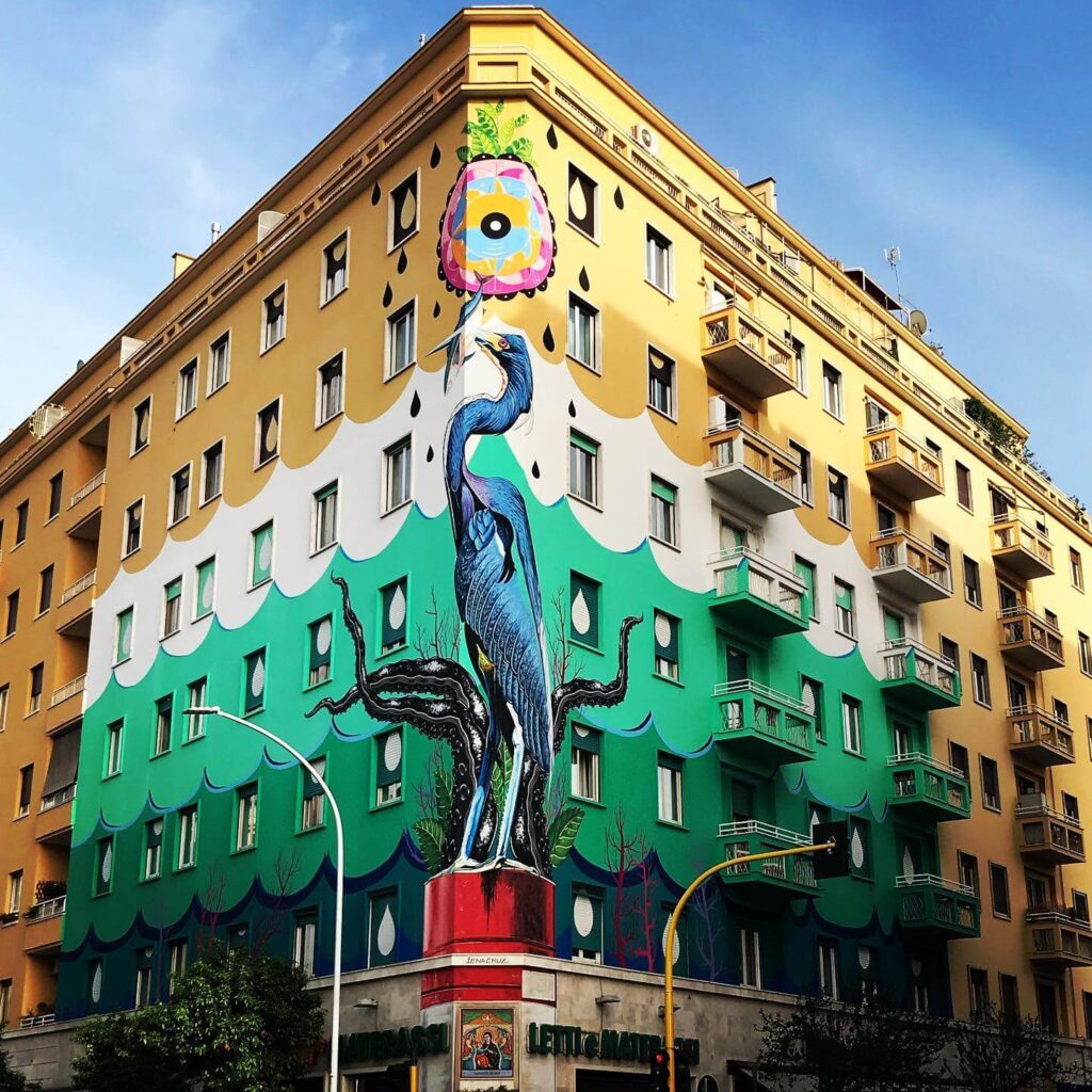 Street art mural in Ostiense district of Rome