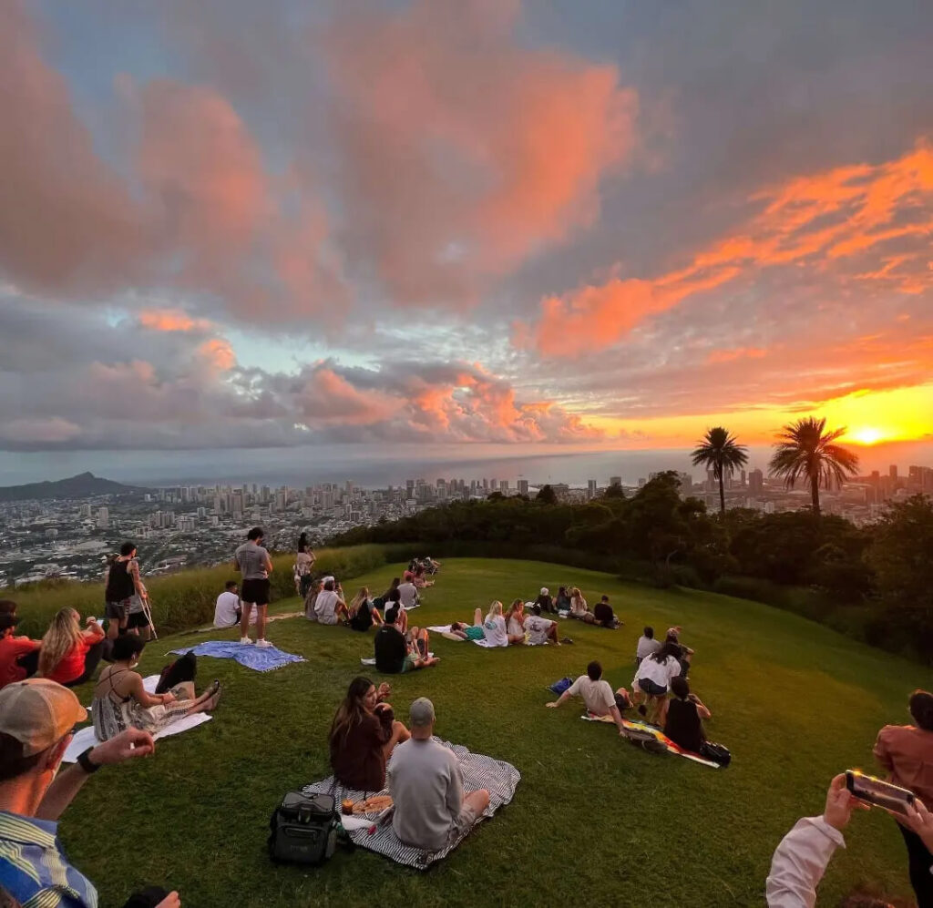 Blue hour view of Waikiki, Diamond Head, and Honolulu from Tantalus Lookout