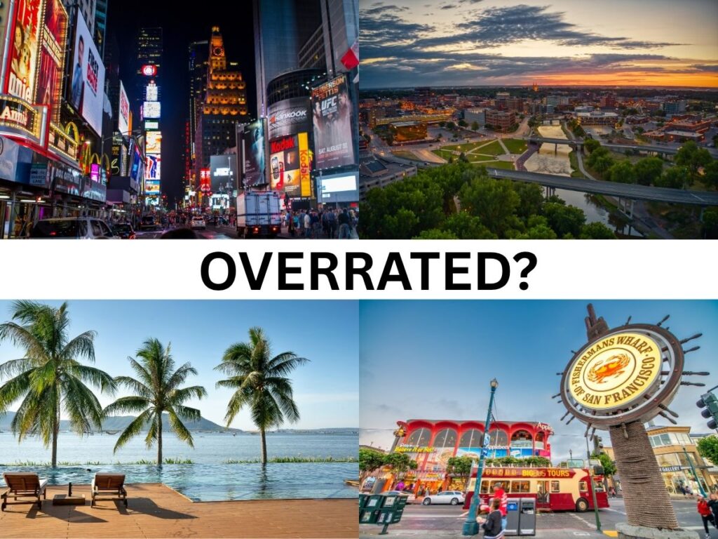 Collage of popular U.S. attractions often labeled as tourist traps