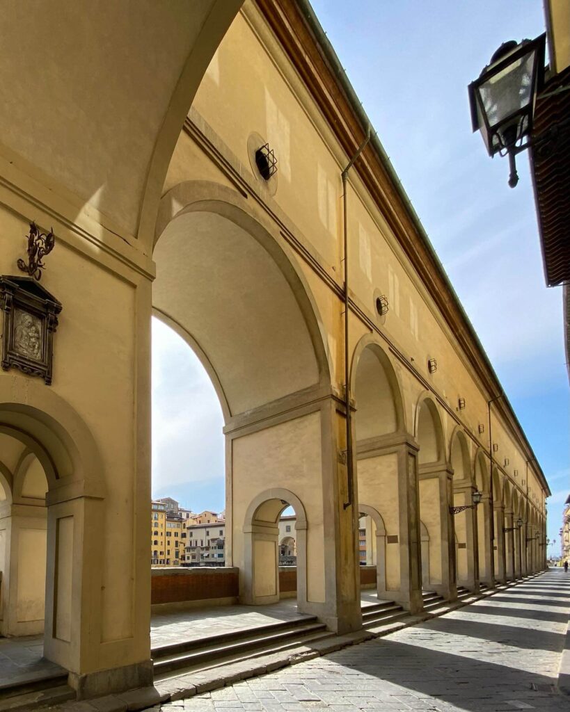 Inside Florence’s Vasari Corridor overlooking Ponte Vecchio