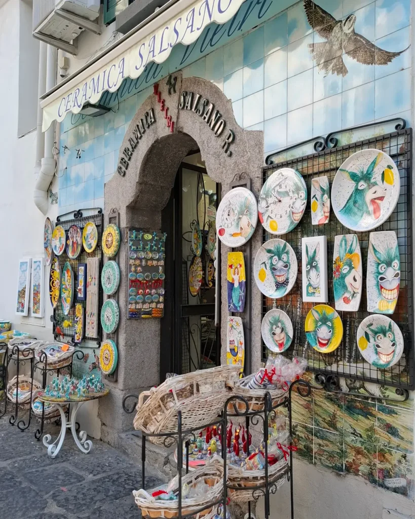 Vibrant hand-painted ceramics outside a shop in Vietri sul Mare