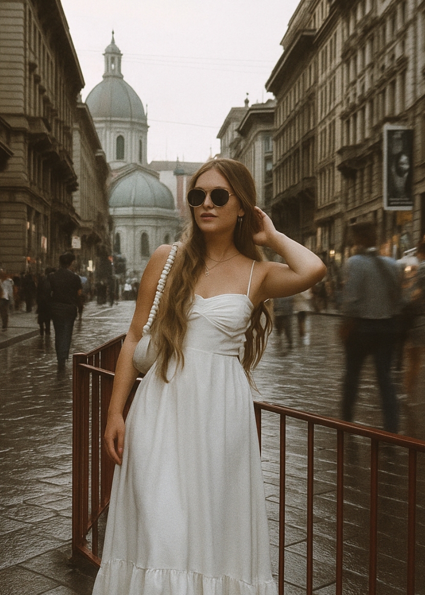 Zuzia posing in city centre in france