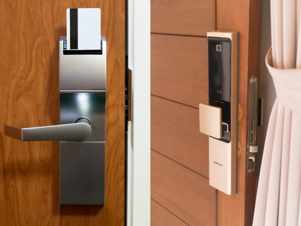 Hotel keycard lock and Airbnb smart lock for comparison.