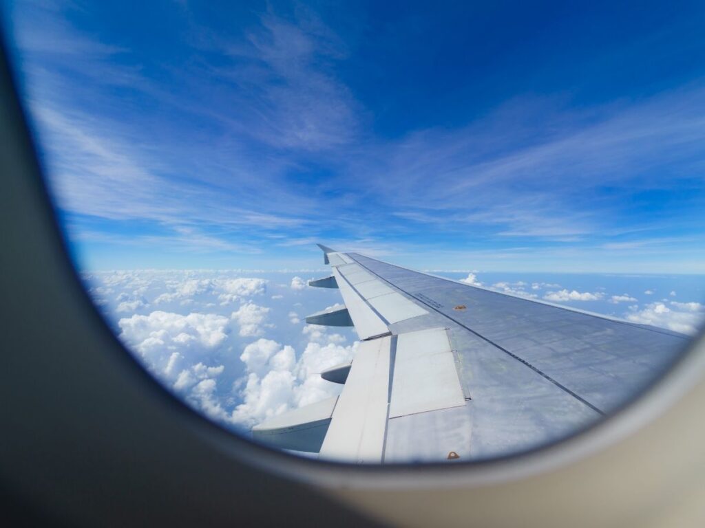 Scenic view from airplane window while flying at high altitude