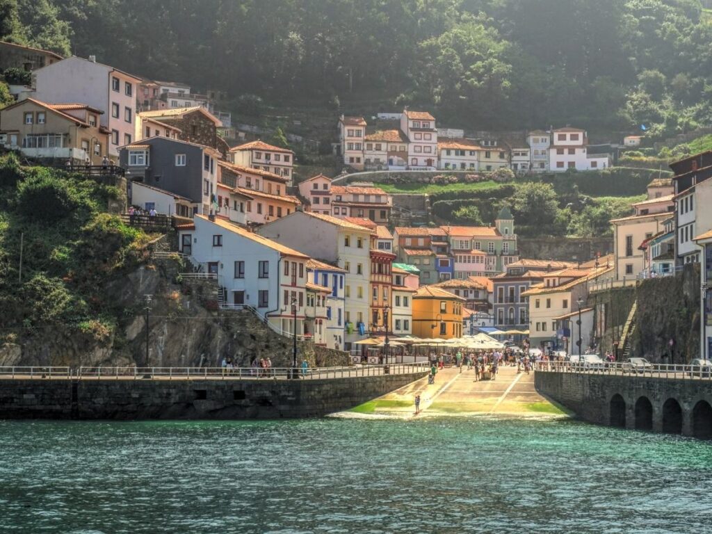 Dramatic coastal cliffs and green mountains in Asturias, Spain