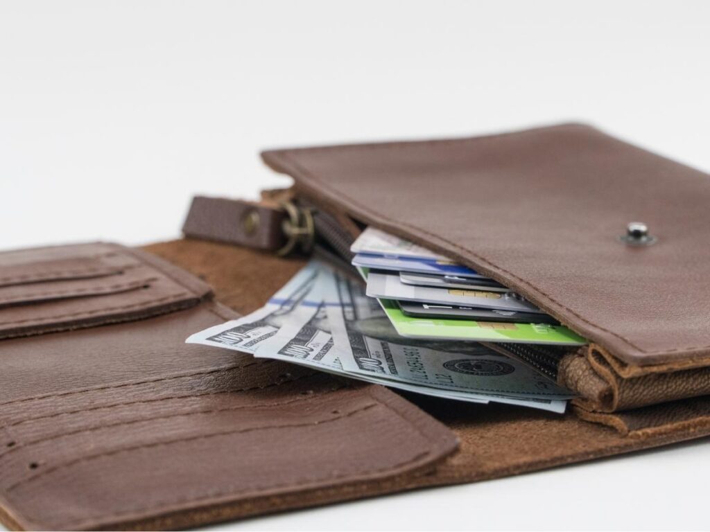 Spare credit card and cash tucked into a travel money belt.