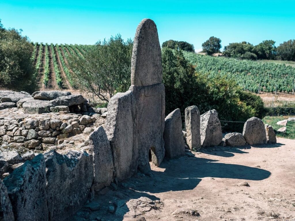 Megalithic Giants’ Tomb Coddu Vecchiu with massive stone slabs in Sardinia