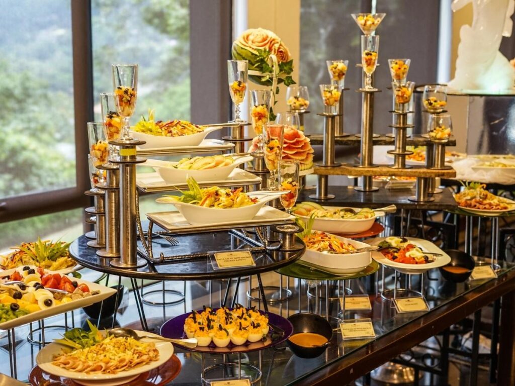 Five-star hotel buffet with plenty of options but average presentation.