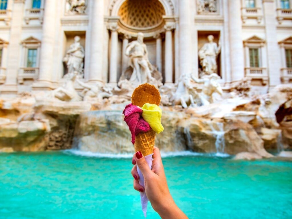Solo traveler eating gelato Italy