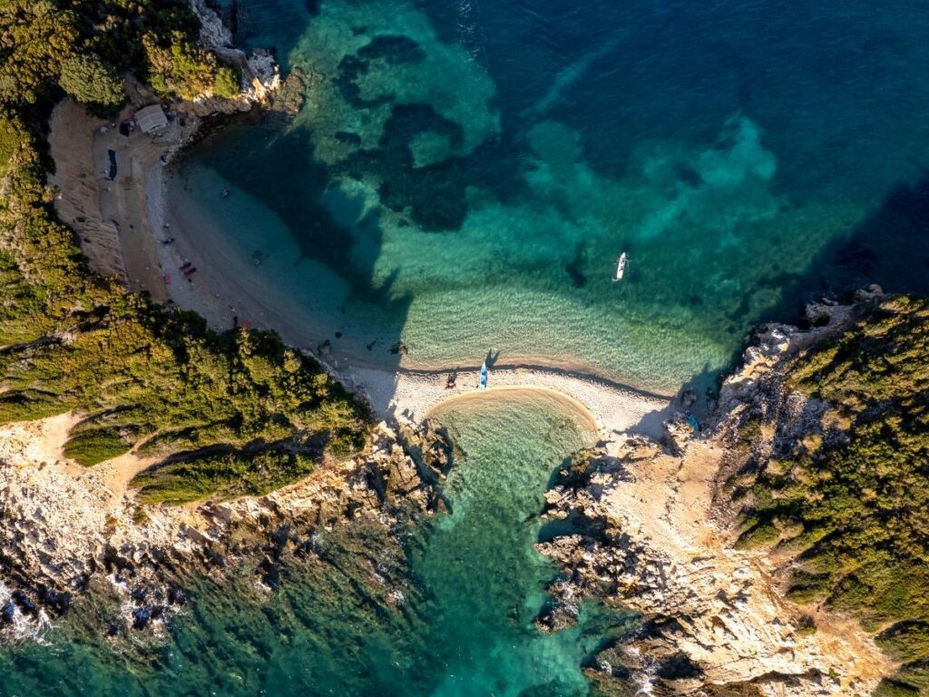 White sand and turquoise water at Ksamil Beach, Albania