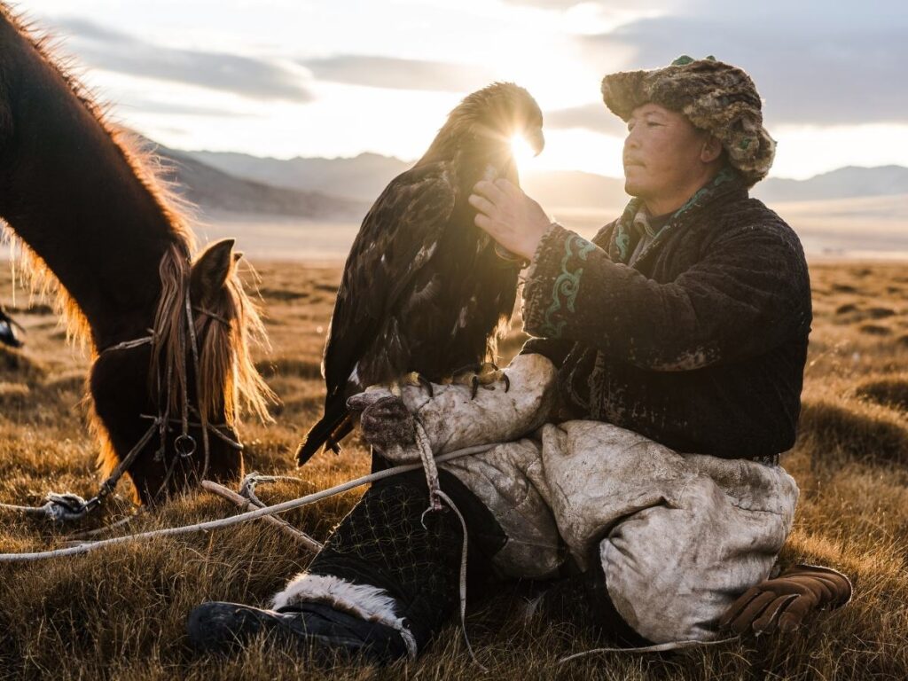 Nomadic eagle hunter in Mongolia’s steppe