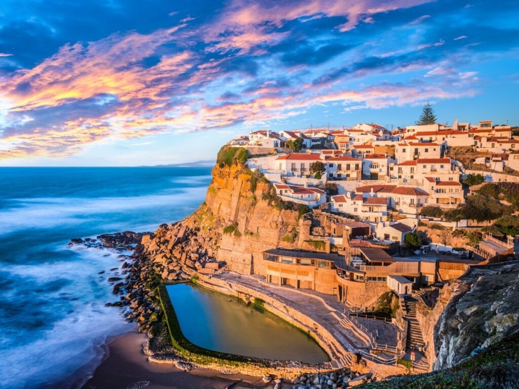 Sunset over the colorful rooftops of Lisbon, Portugal