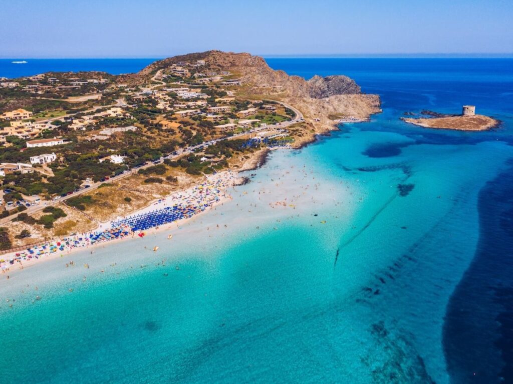 Shallow turquoise lagoon at Spiaggia La Pelosa, Sardinia