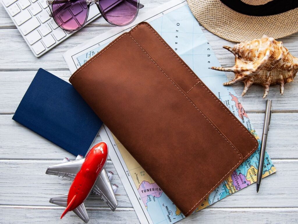  travel wallet with boarding passes and passport