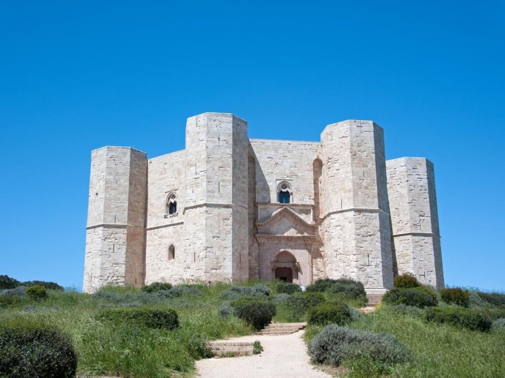 Octagonal Castel del Monte rising above the Apulian countryside.