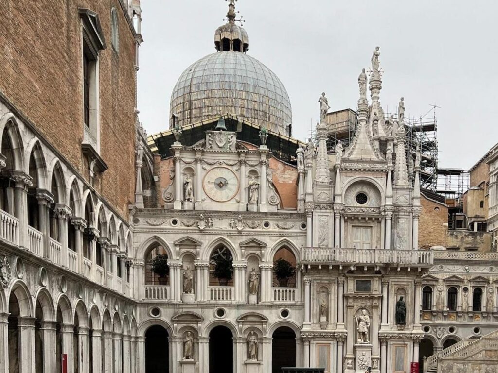 The Gothic arches and courtyard of the Doge’s Palace on a sunny day