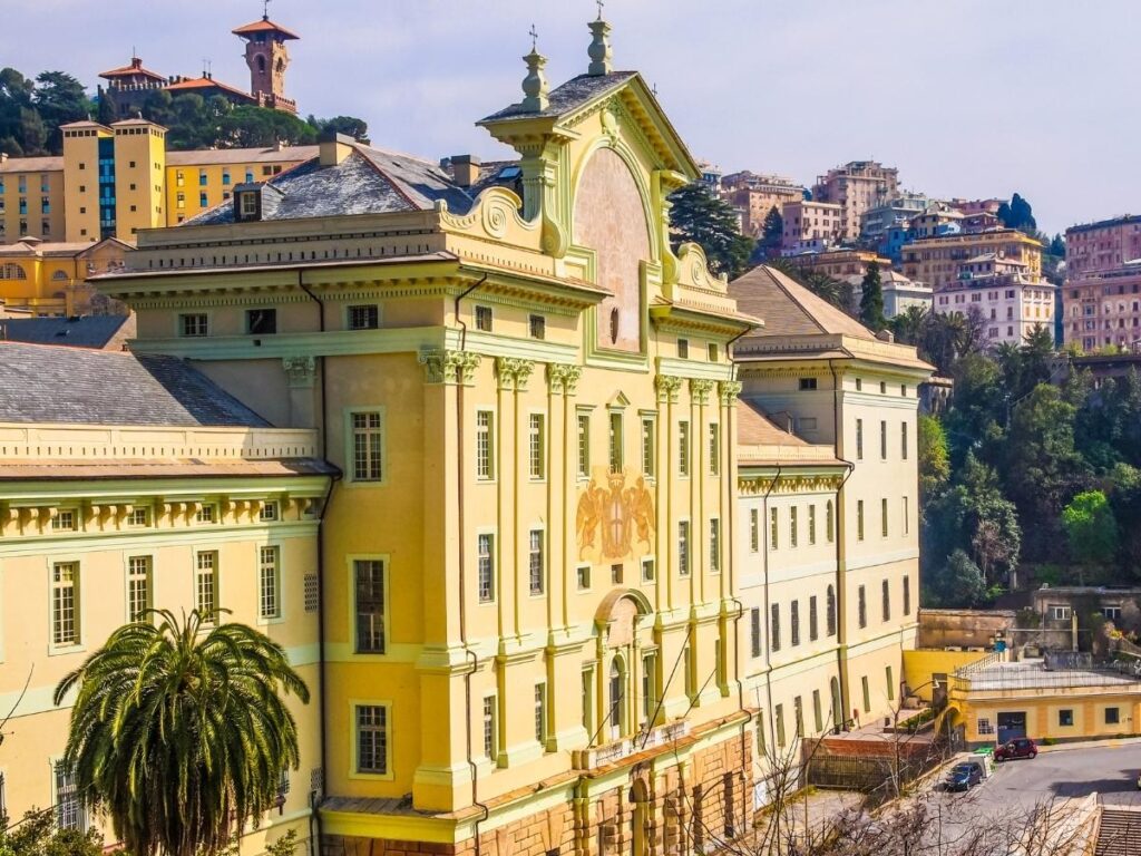 Ornate façade of a Palazzi dei Rolli palace in Genoa’s UNESCO-listed historic center.