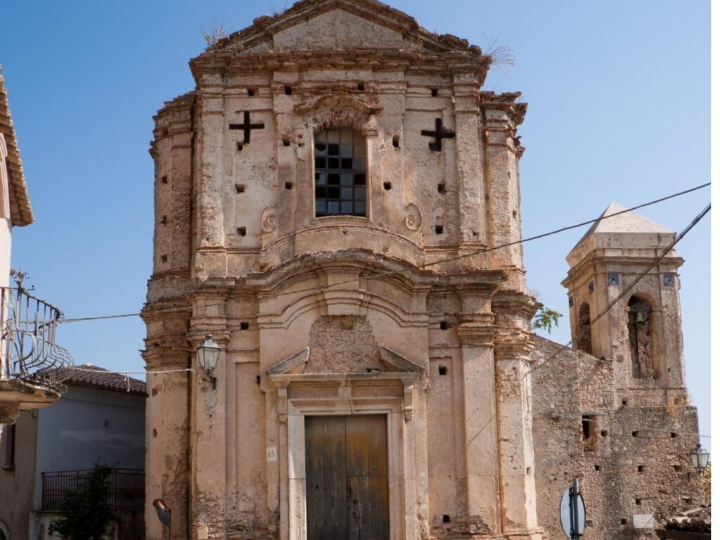 Medieval stone street leading to the cathedral in Gerace, Calabria
