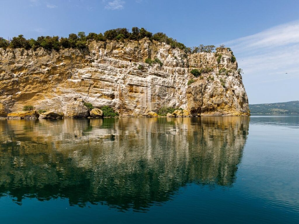 Lakeside dining in Bolsena with a view of the water at sunset