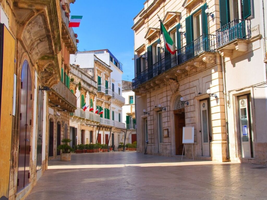 Piazza Plebiscito in Martina Franca framed by the baroque Basilica di San Martino.