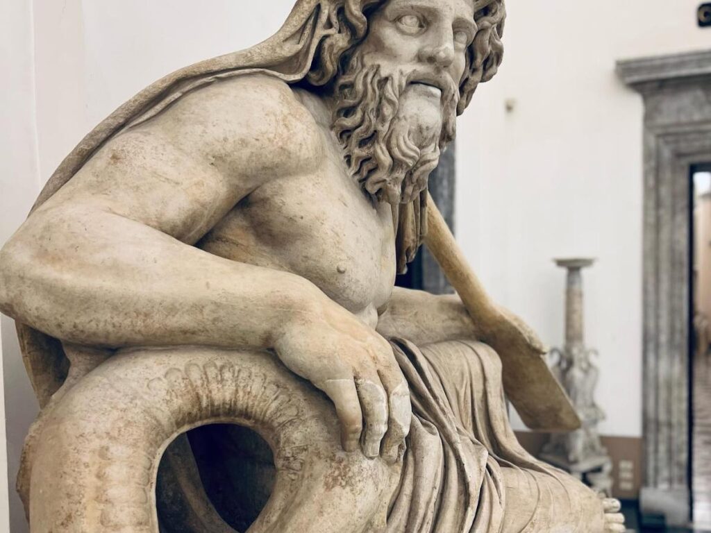 Marble statue inside Naples’ National Archaeological Museum.