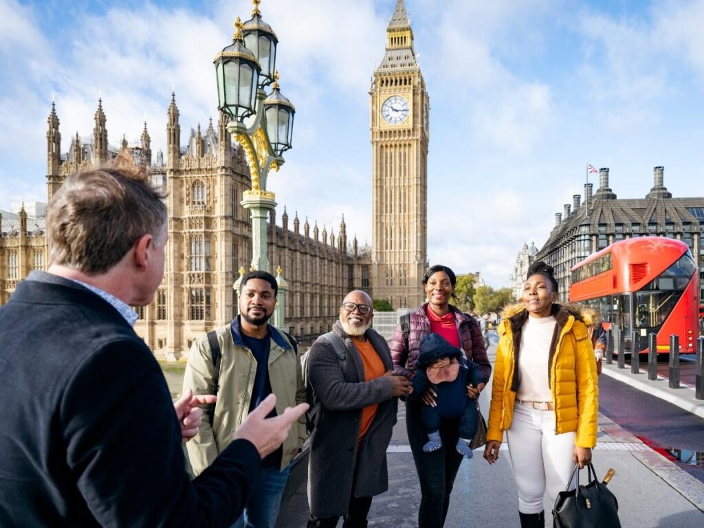 Group of tourists on a guided city tour