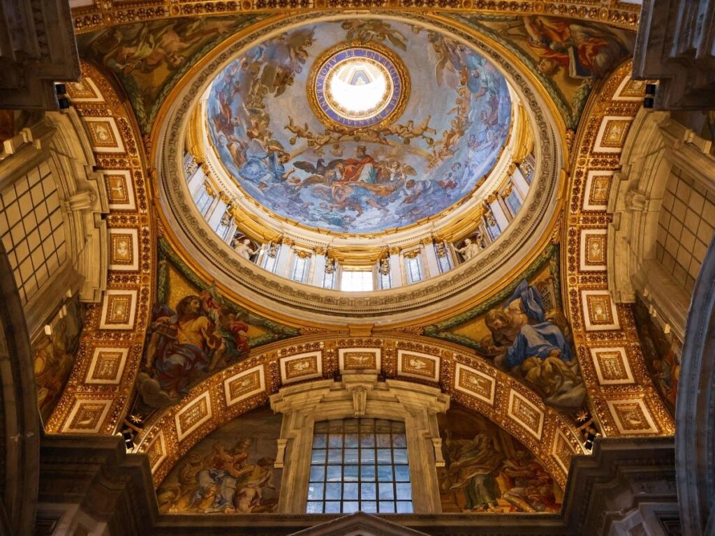 Gold and blue Byzantine mosaics inside San Vitale Basilica in Ravenna