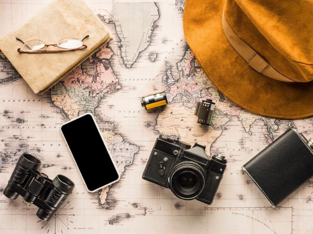 Flat lay of travel essentials