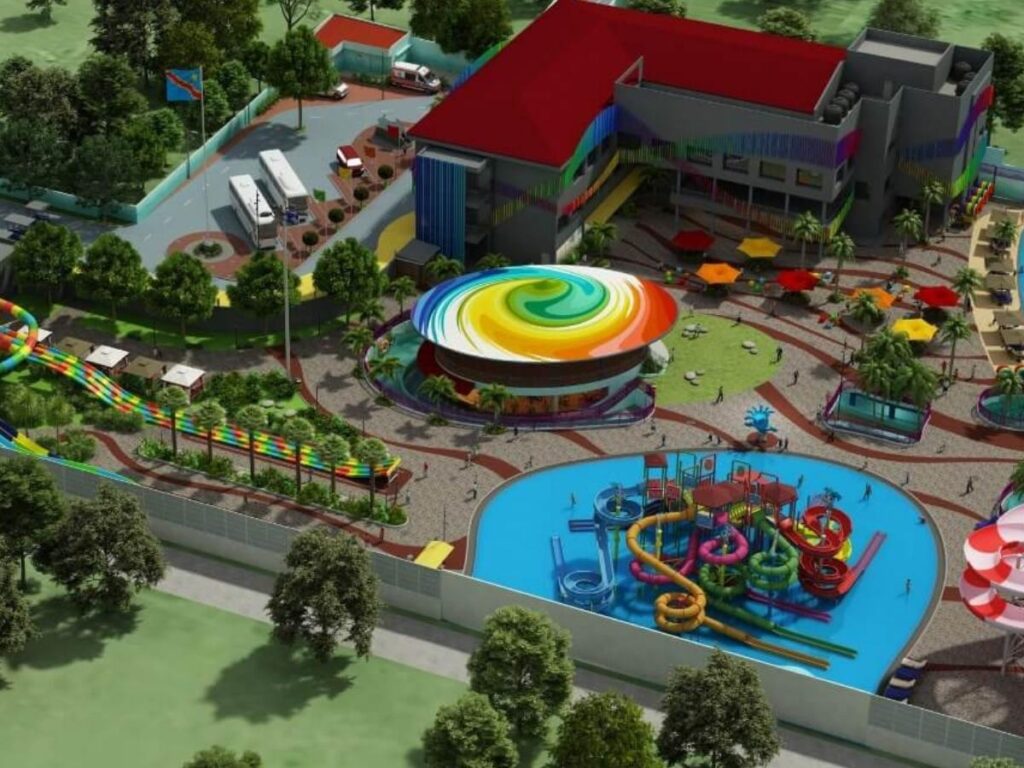 Colorful slides and pools at Aquasplash water park in Lignano