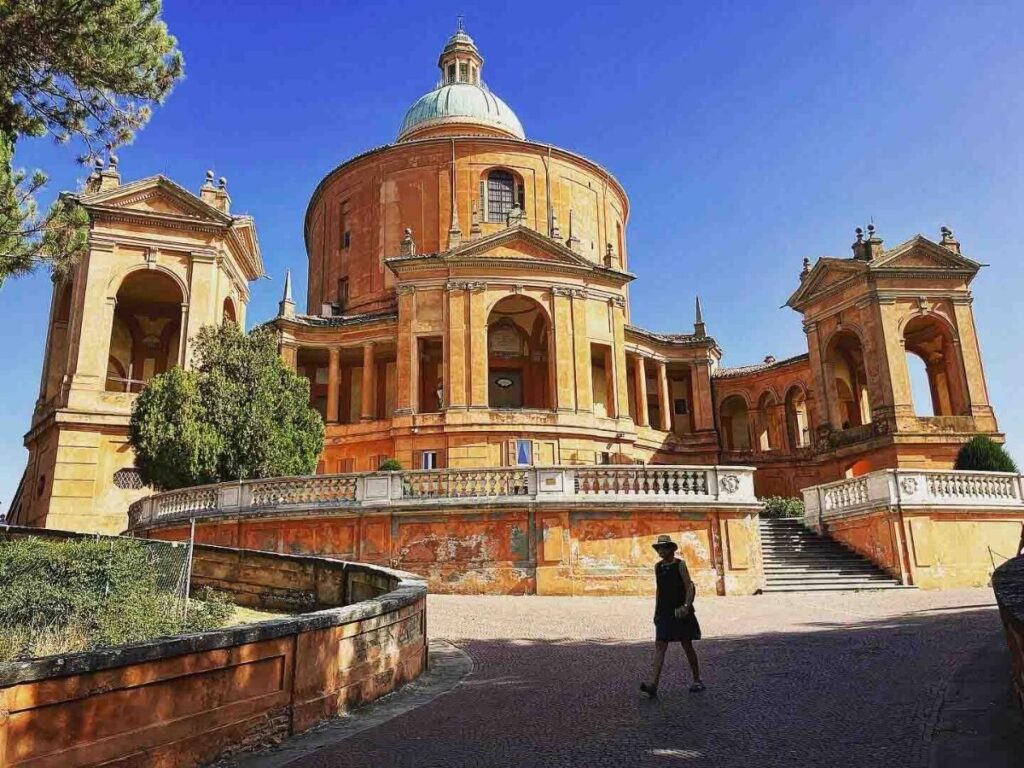 “Long line of arcades on the Portico di San Luca leading up the hill, Bologna”