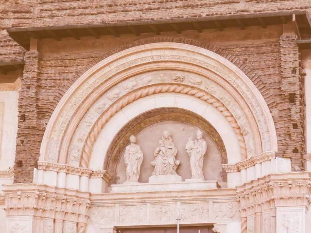 Sunlight beaming onto the meridian line inside Basilica di San Petronio, Bologna