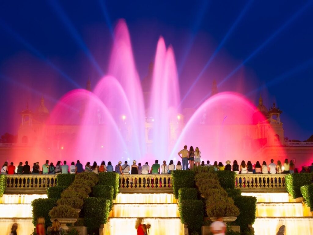 Magic Fountain of Montjuïc lit up during the evening show
