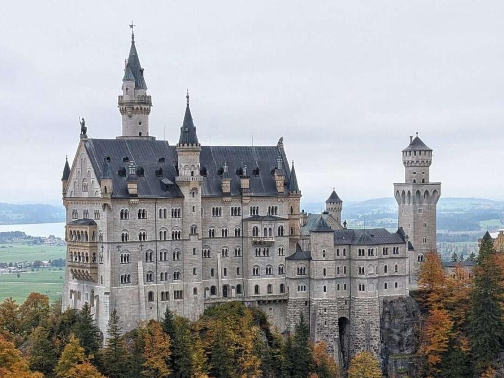 Neuschwanstein Castle framed by forest and alpine sky (daytrip highlight)
